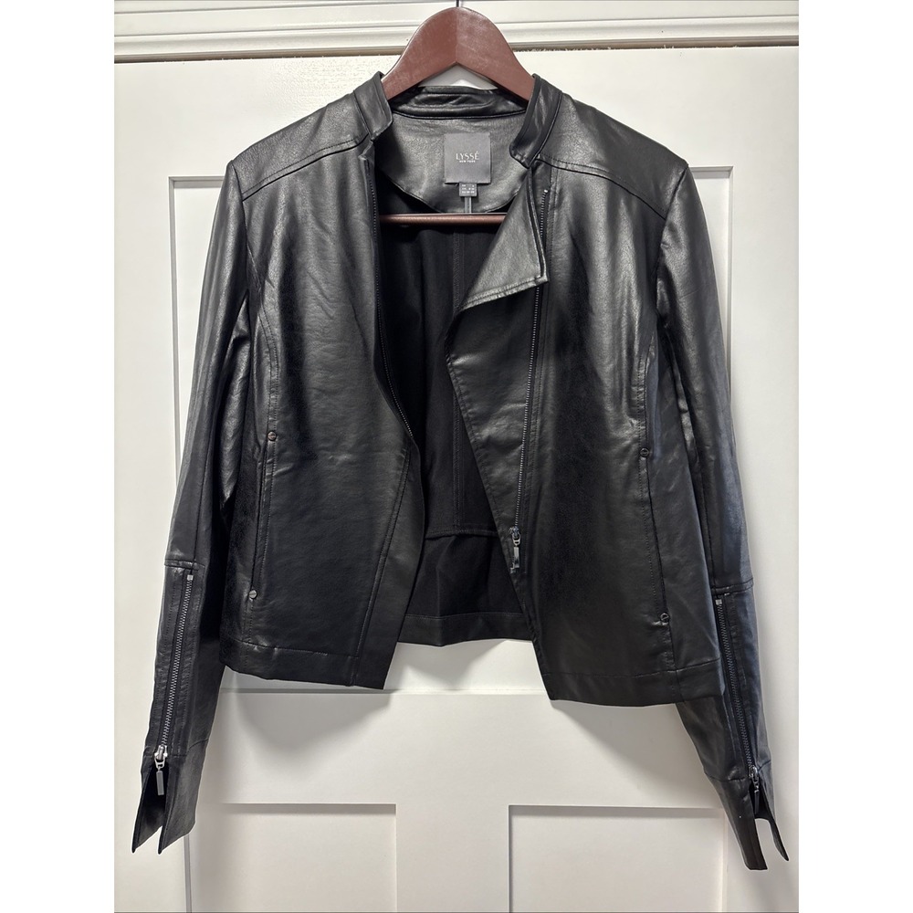 Lyses New York Women's Black Faux Leather Moto Jacket- Small‎
